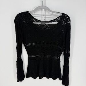 Copper Key Crochet Knit Top Womens Large Black Open Weave Boho Grunge Whimsygoth